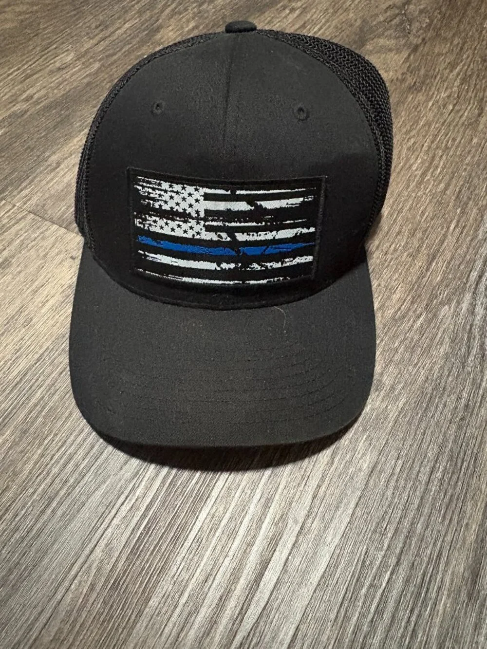 Port Authority Flexfit Thin Blue Line American FLag HAt sz Sm/Med S/M Black EUC